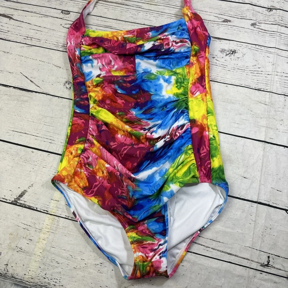 Unbranded Womens Tie Dye One Piece Swimsuit Multicolor Ruched Padded Medium